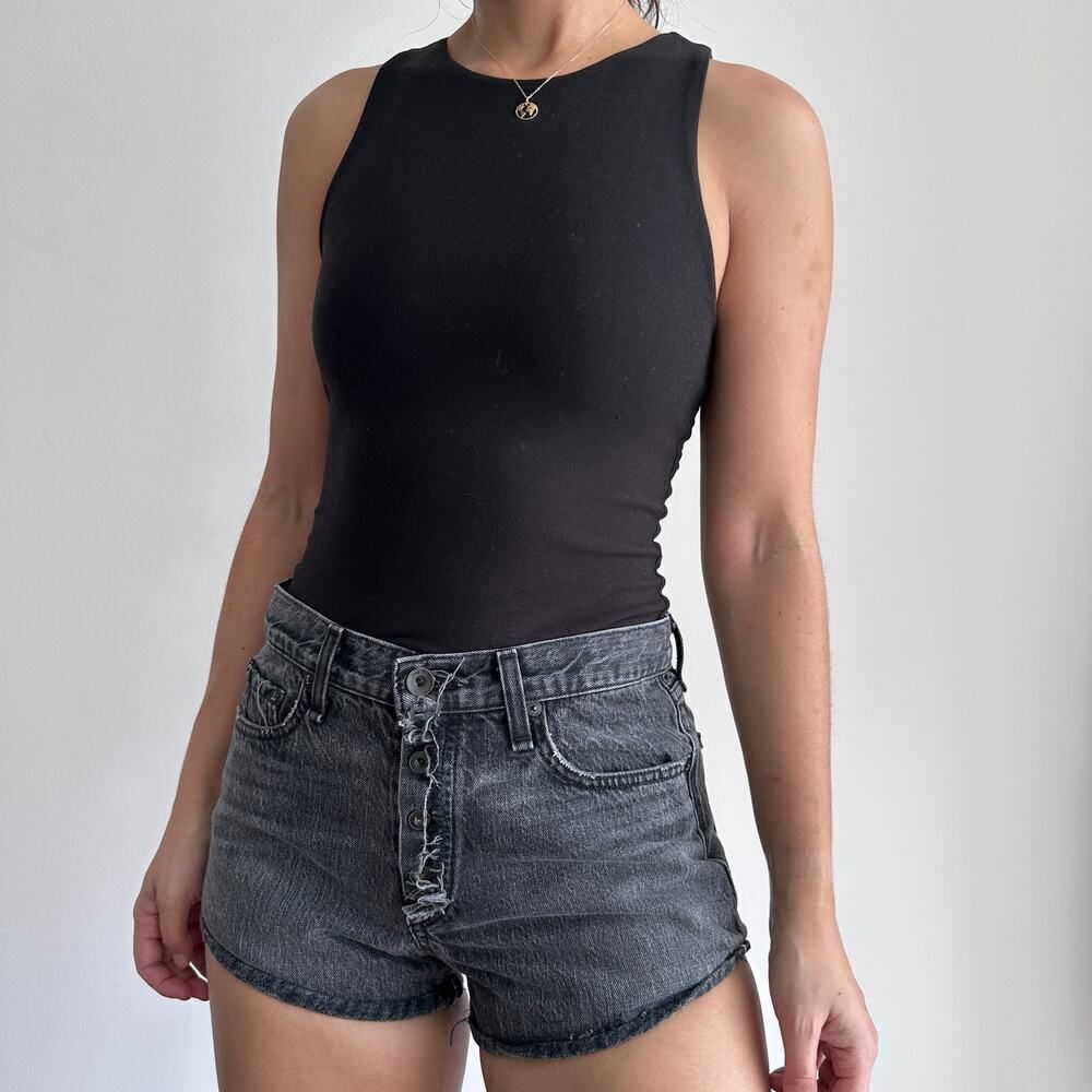 Rag & Bone Jean Shorts Womens 27 Black Mid Rise Exposed Button Fly Festival
